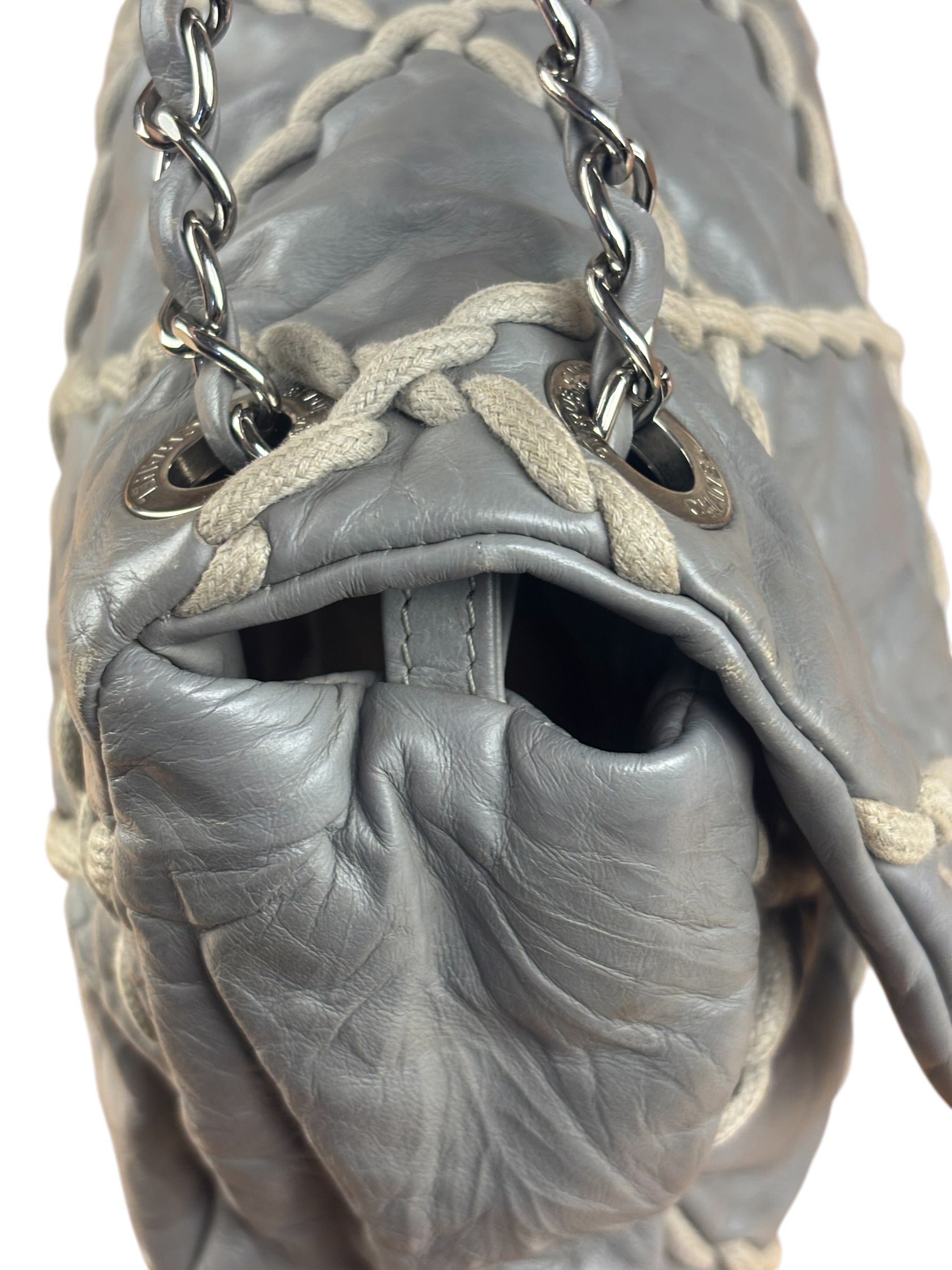 Chanel Grey Leather Ultra Stitch Classic Flap Shoulder Bag 1990