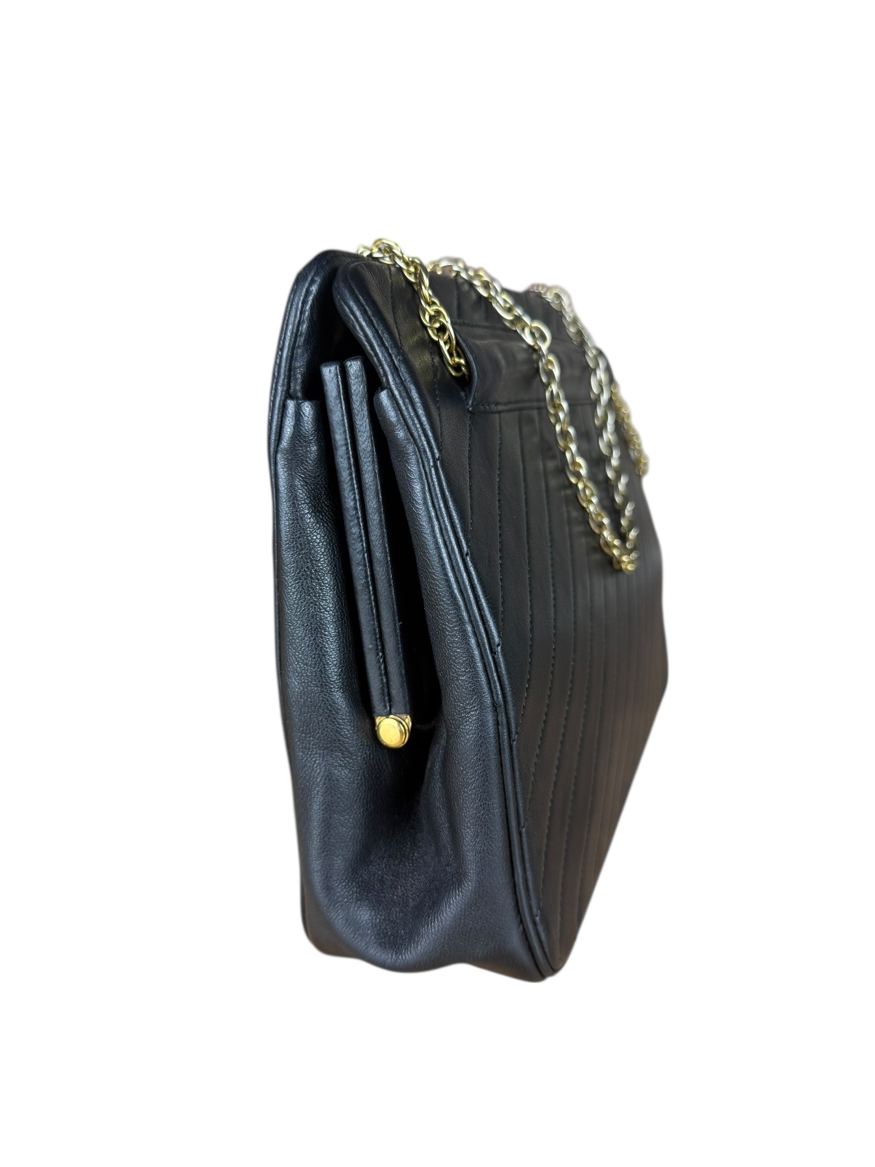 Chanel Vintage Black Chevron Leather Chain Bag