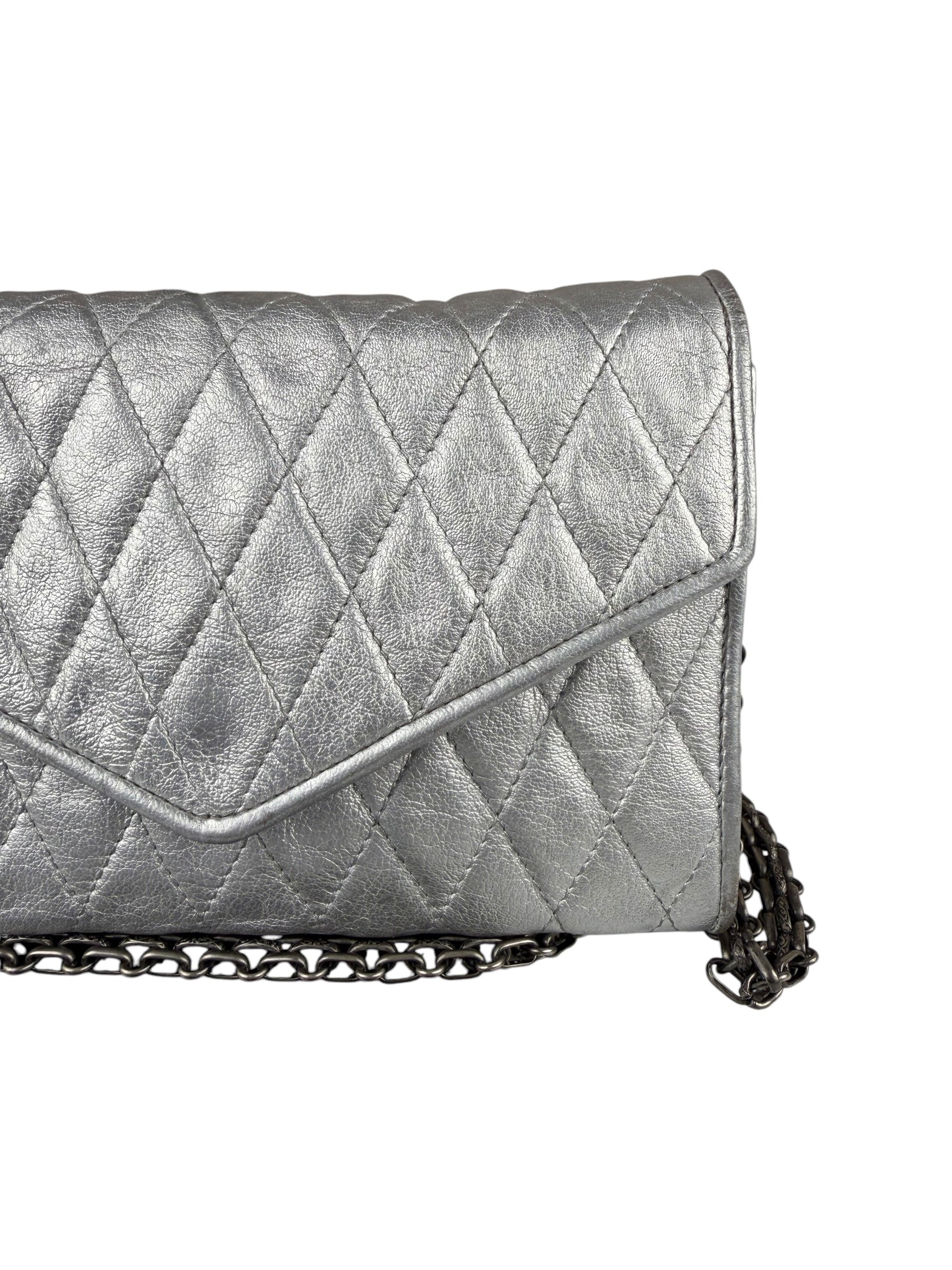 Chanel Vintage Metallic Silver Quilted Tassel Flap Bag 1997