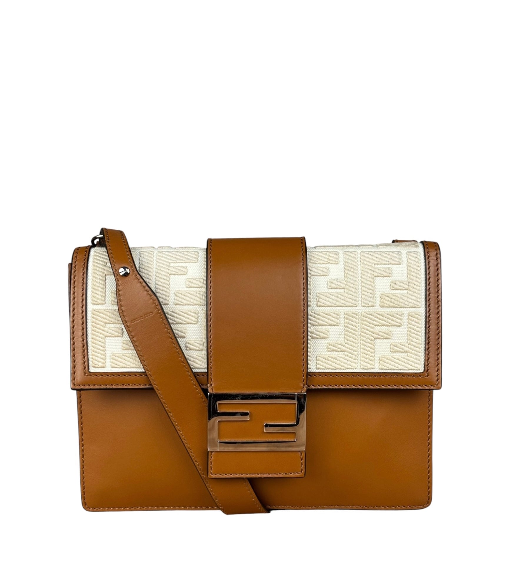 Fendi Brown/Cream Leather Jacquard FF Zucca Baguette