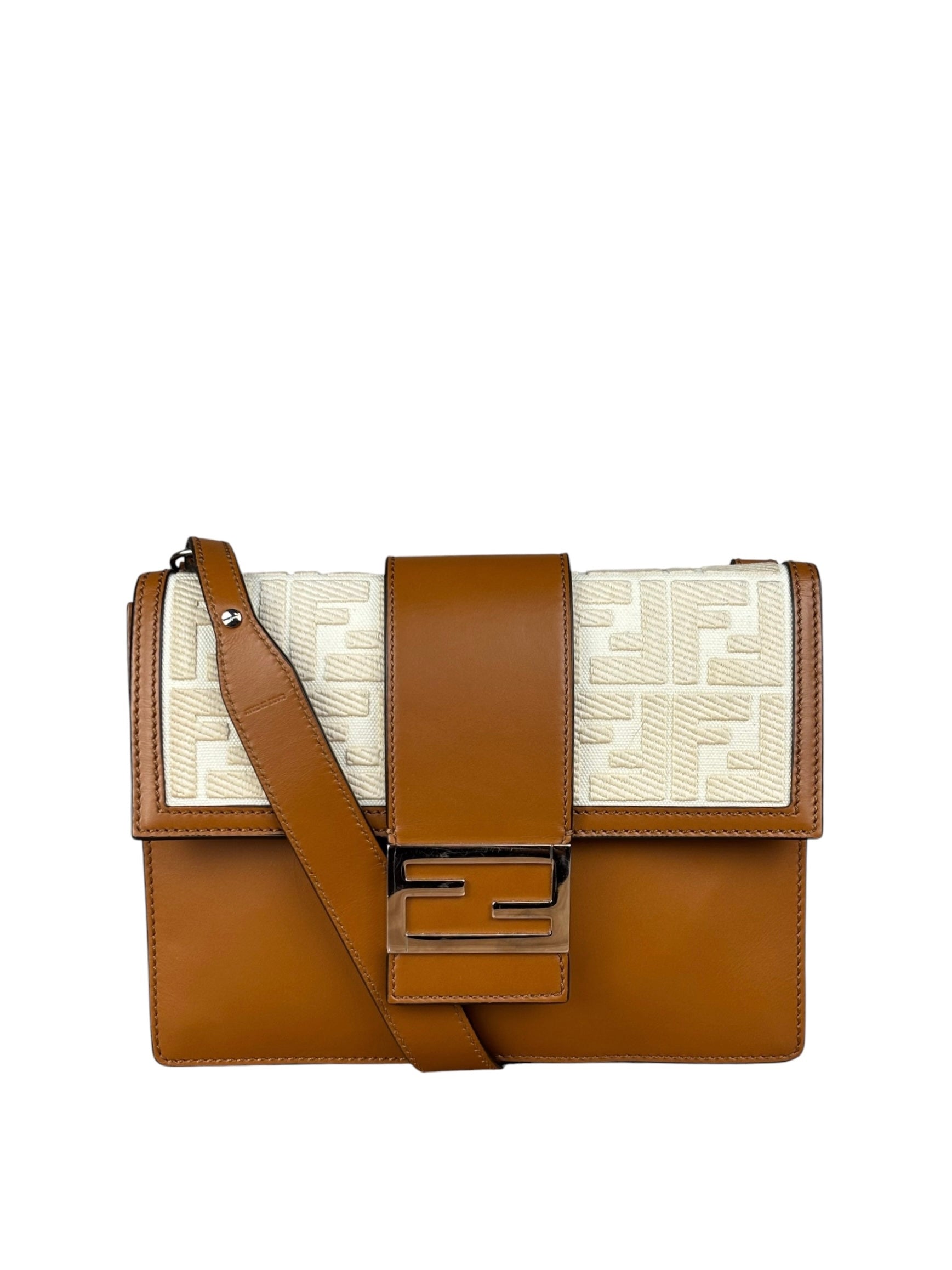 Fendi Brown/Cream Leather Jacquard FF Zucca Baguette
