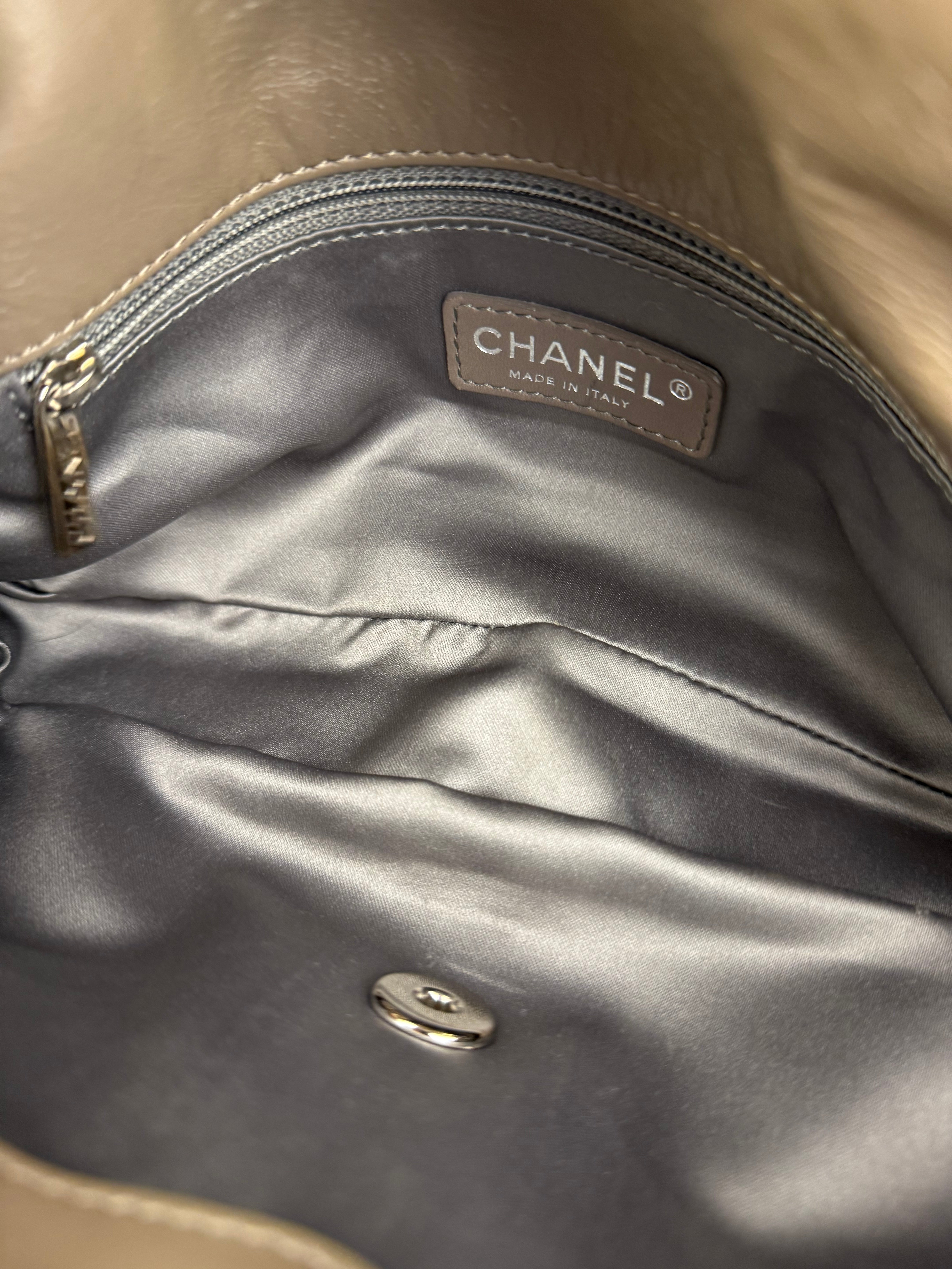 Chanel Taupe Leather Funny Tweed Fringe Flap Bag 2010