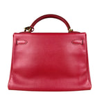 Hermes Kelly 32 Courchevel Rouge Vif Gold Handbag 1997