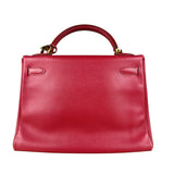 Hermes Kelly 32 Courchevel Rouge Vif Gold Handbag 1997