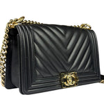 Chanel Black Chevron Leather Boy Medium Flap Bag 2017