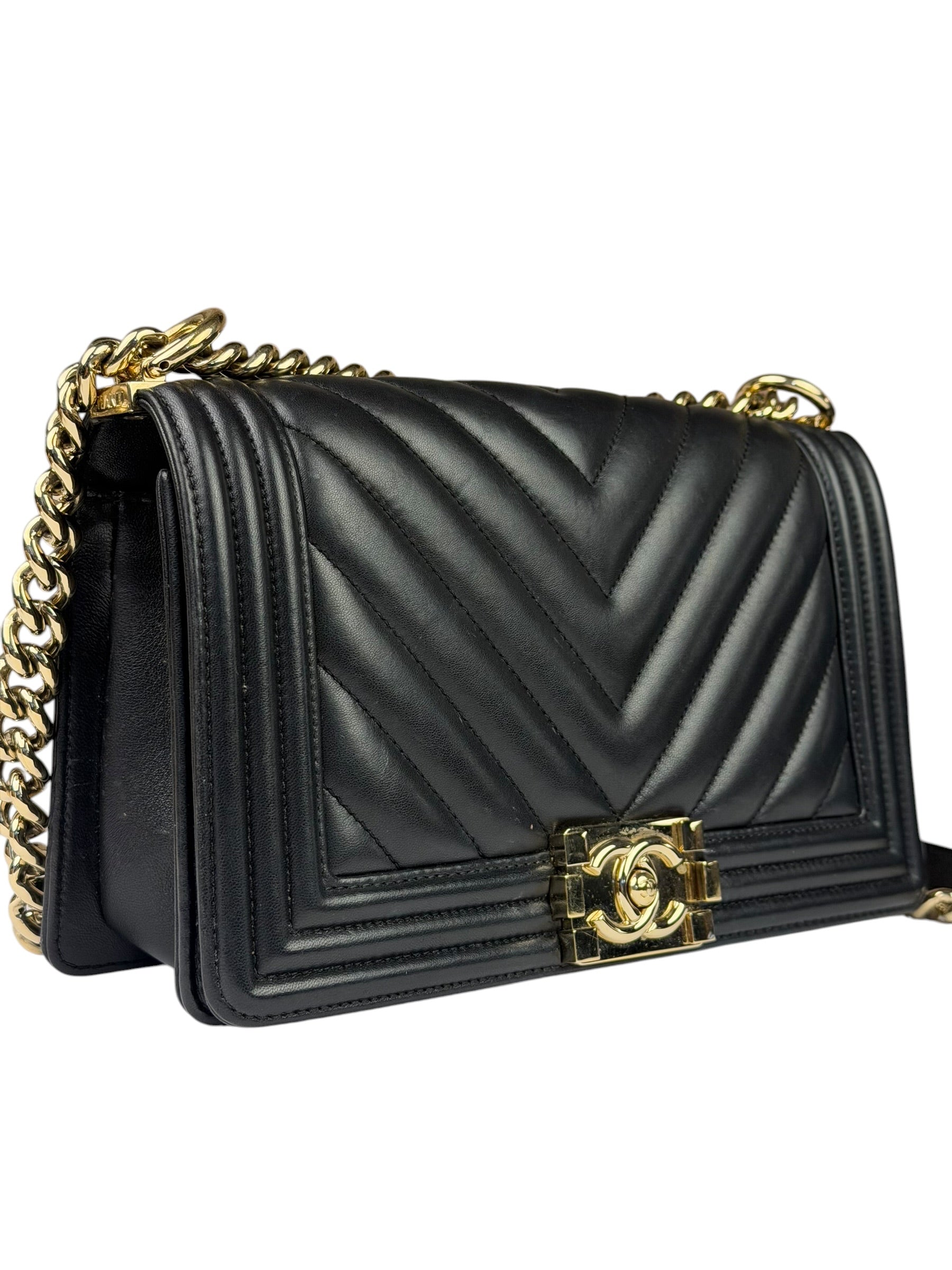 Chanel Black Chevron Leather Boy Medium Flap Bag 2017