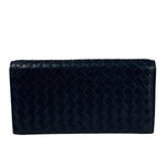 Bottega Veneta Navy Intrecciato Bi-Fold Flap Long Wallet