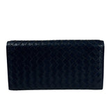 Bottega Veneta Navy Intrecciato Bi-Fold Flap Long Wallet