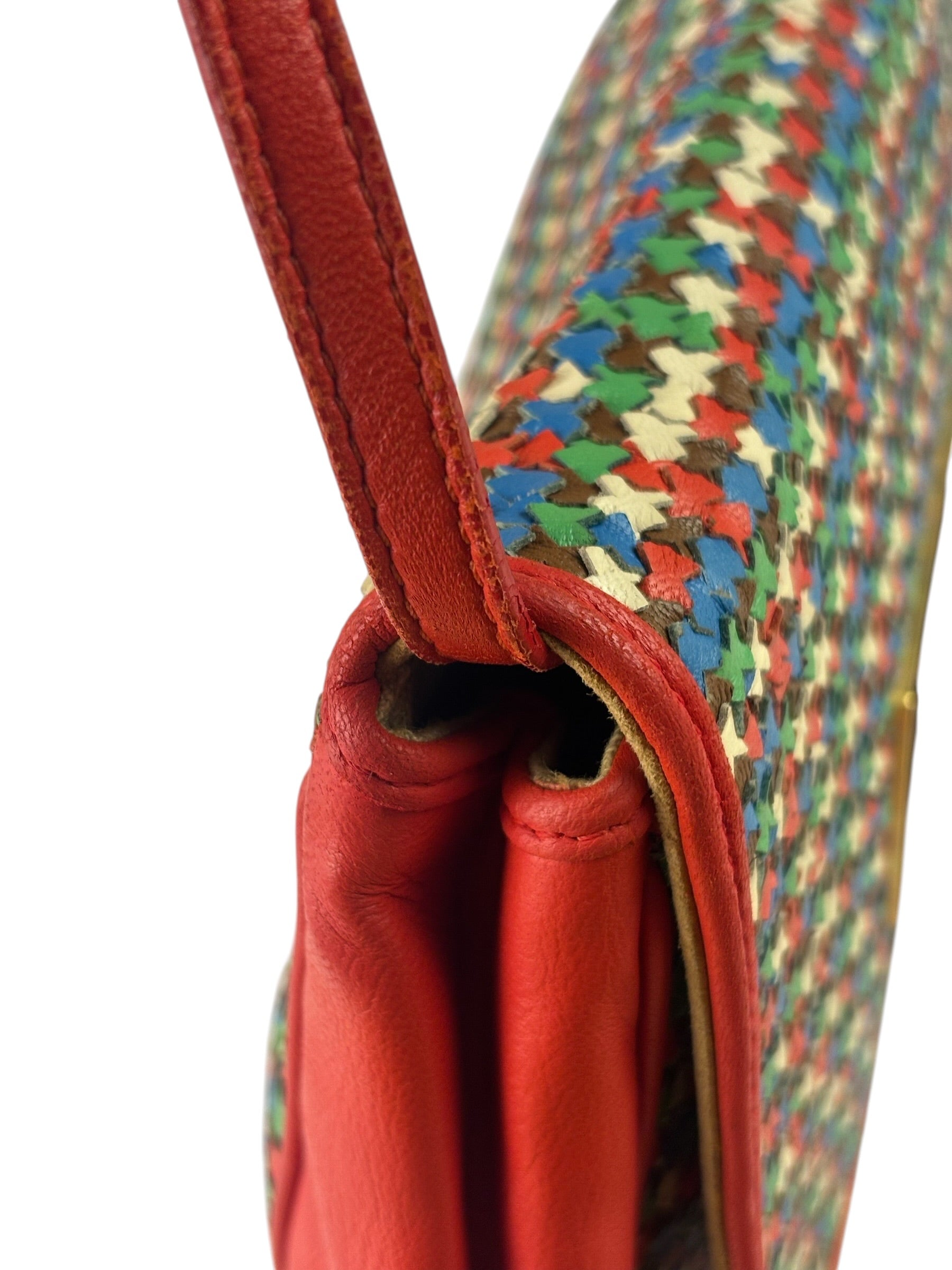 Fendi Colorblock Leather Woven Shoulder Bag