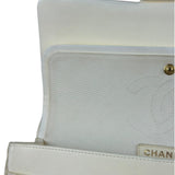 Chanel White Denim/Leather Trim Greek Collection Flower Double Flap Bag 2018