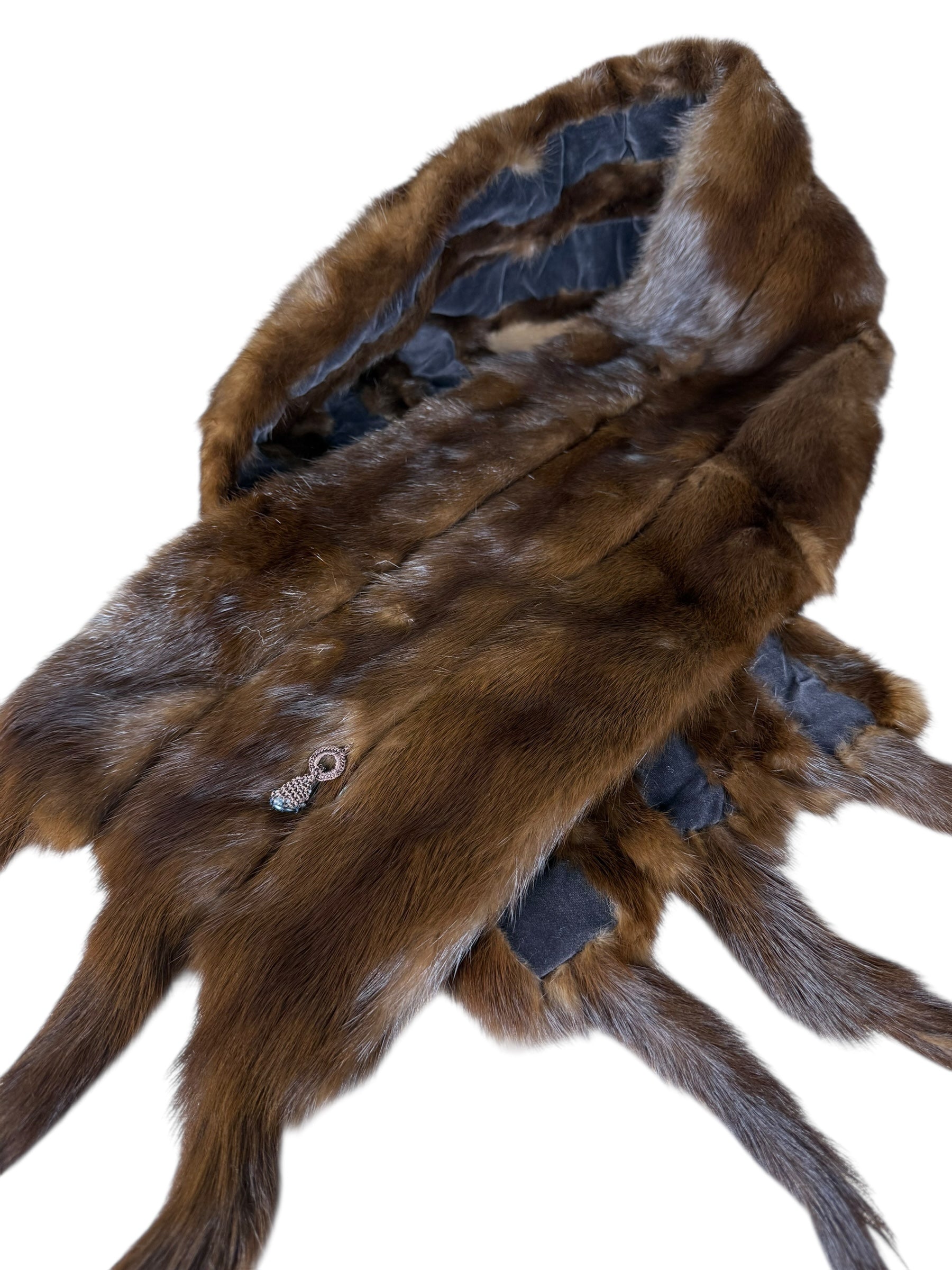 Vintage Dark Brown Fur Tailed Shawl