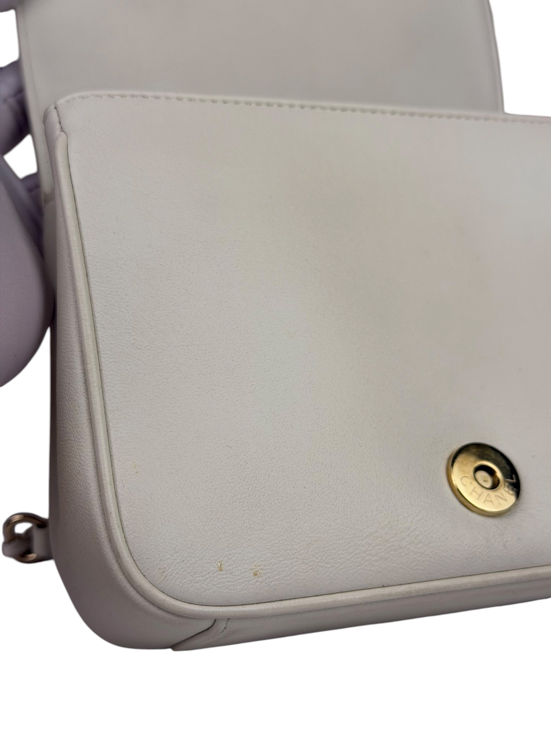 Chanel White Leather CC Mania Flap Bag 2019
