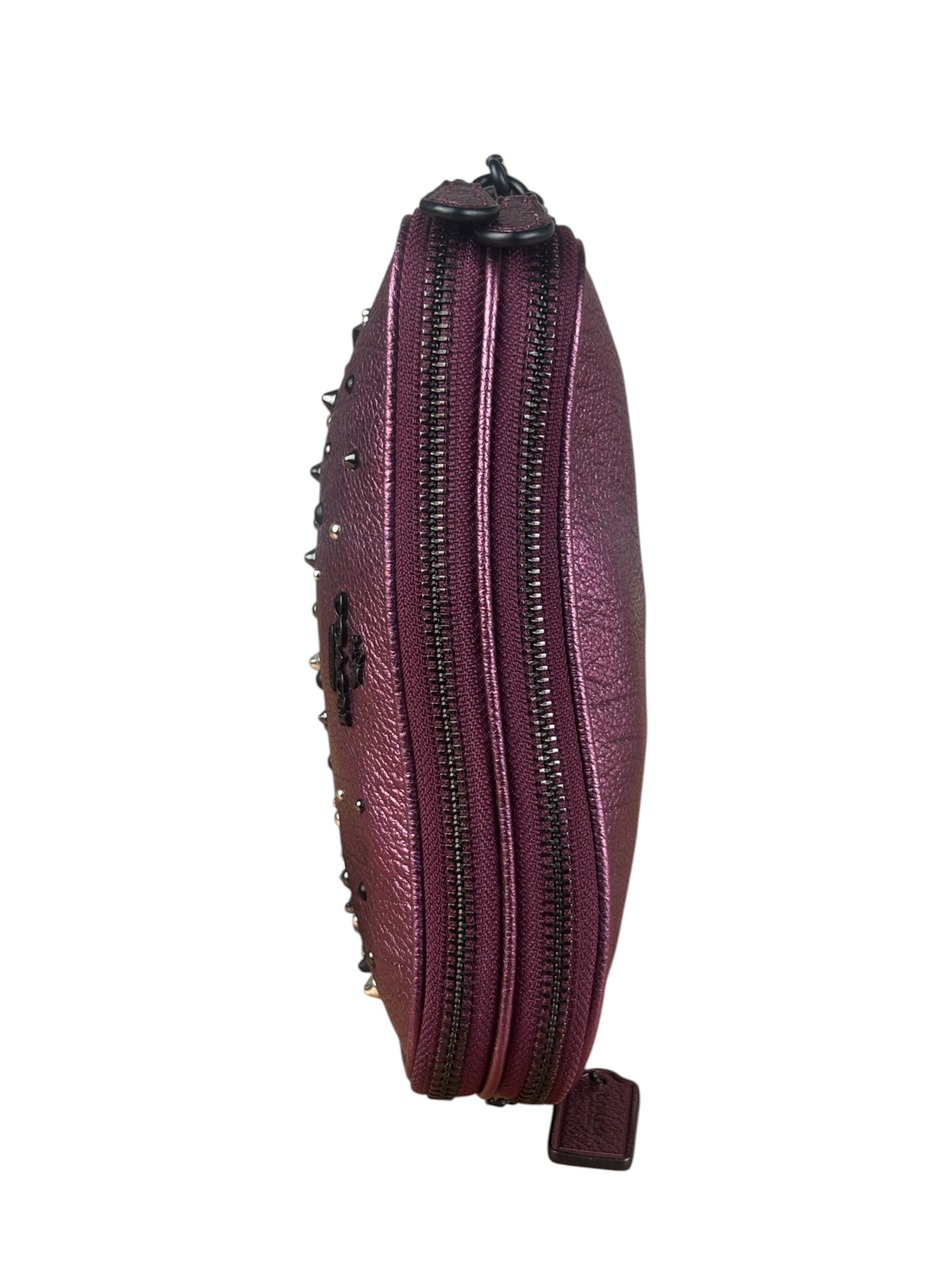 Coach Purple Metallic Studded Leather Zip Pouch