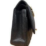 Chanel Black Quilted Leather Chain Double Leather Flap Bag 2012