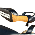 Manolo Blahnik Navy Blue Leather Slingback Kitten Heels