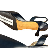 Manolo Blahnik Navy Blue Leather Slingback Kitten Heels
