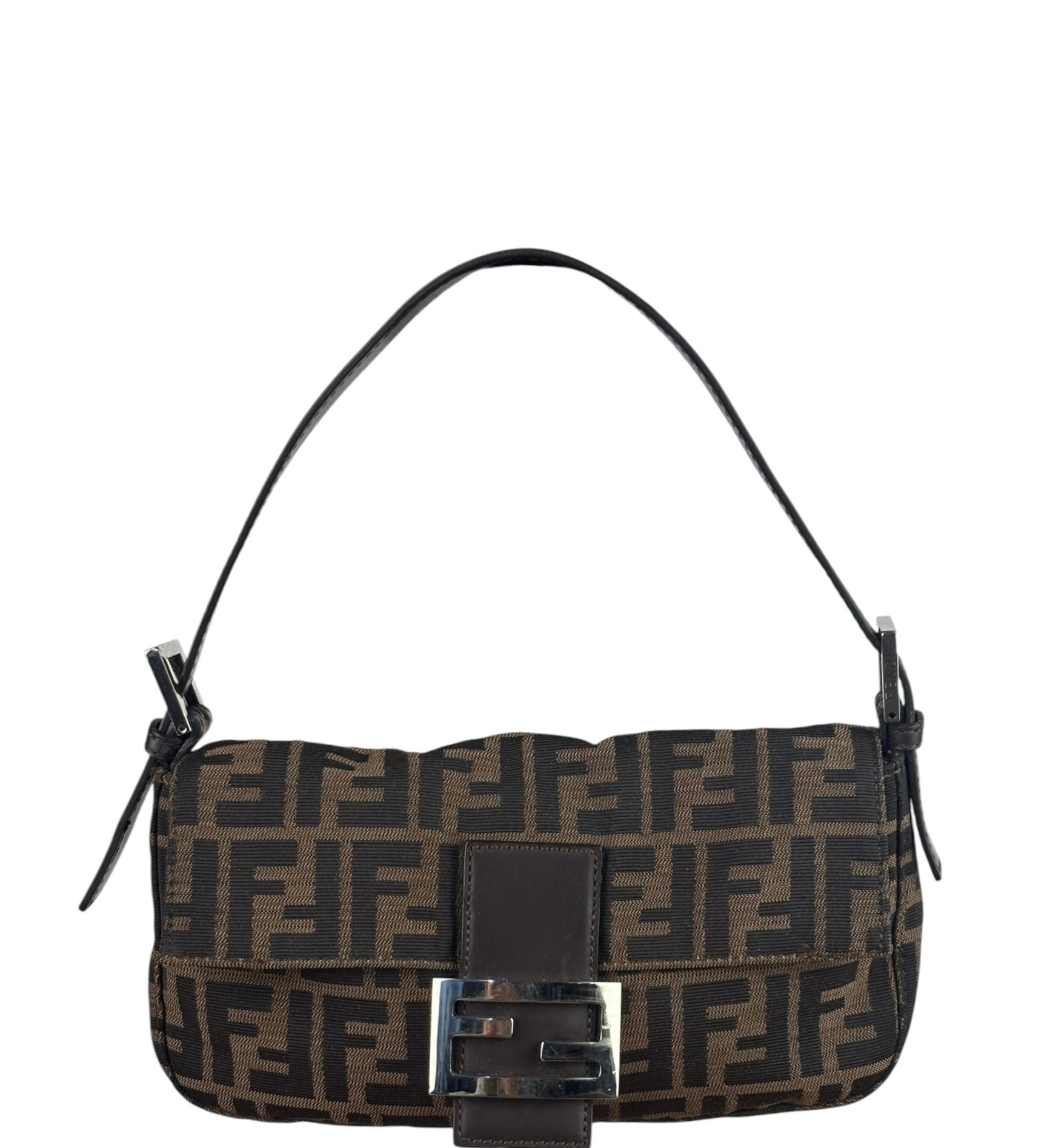 Fendi Brown Leather Trim Baguette