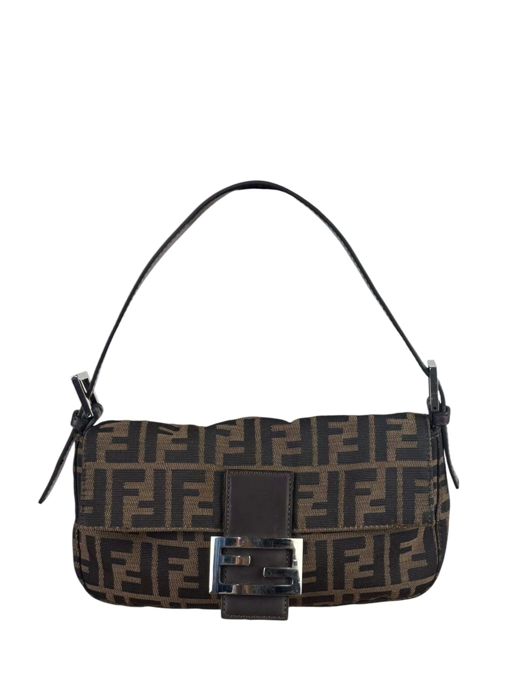 Fendi Brown Leather Trim Baguette