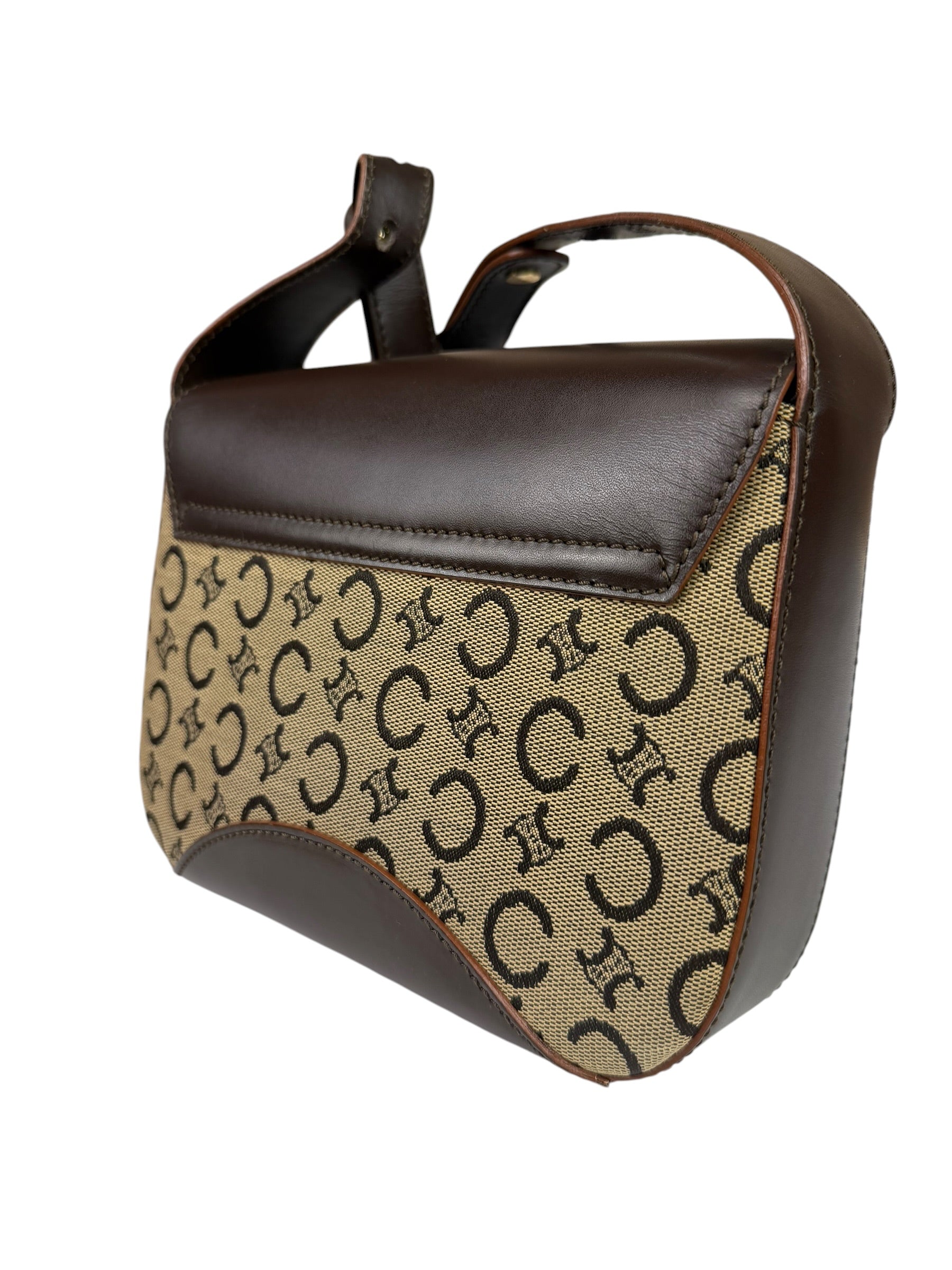 Celine Brown Leather Trim C Macadam Hobo Bag