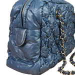 Chanel Blue Leather Trim/Nylon Tweed Stitch Puffer Chain Shoulder Bag 2010