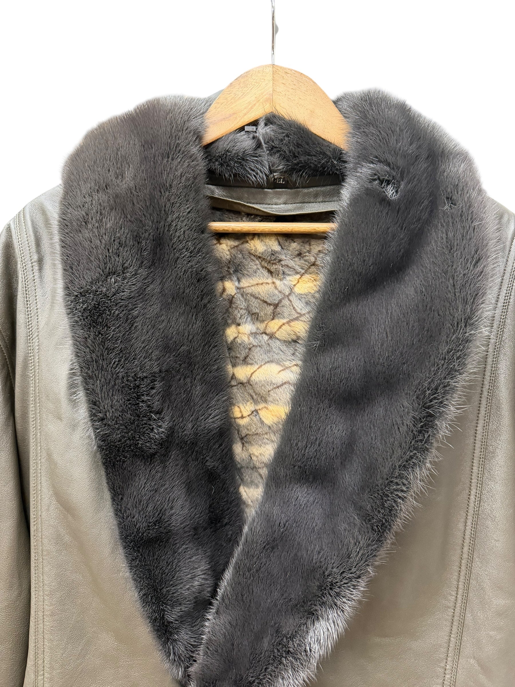 Vintage Grey Fur Lined Leather Blazer Coat