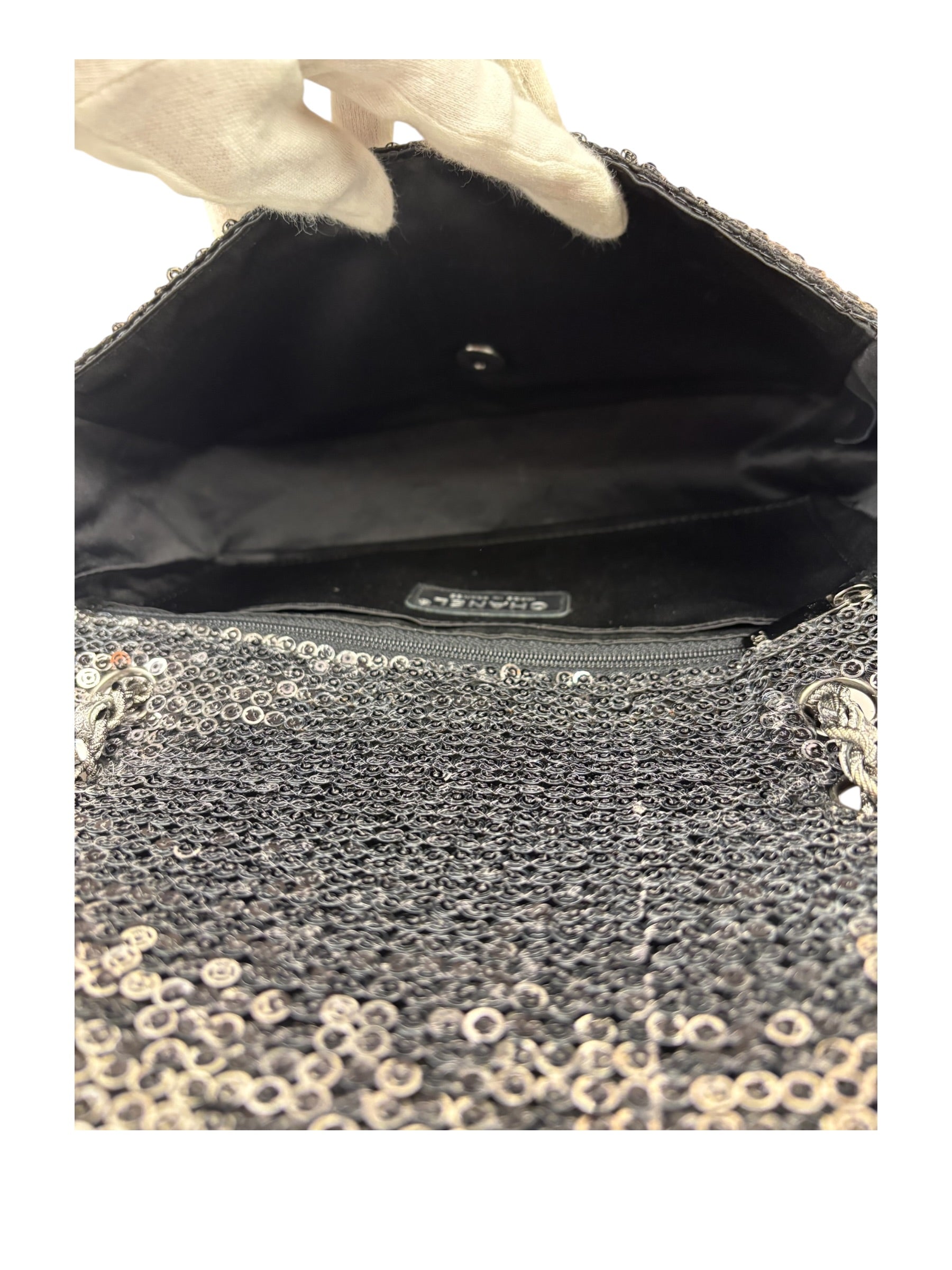 Chanel Silver Sequin East/West Flap Bag 2006