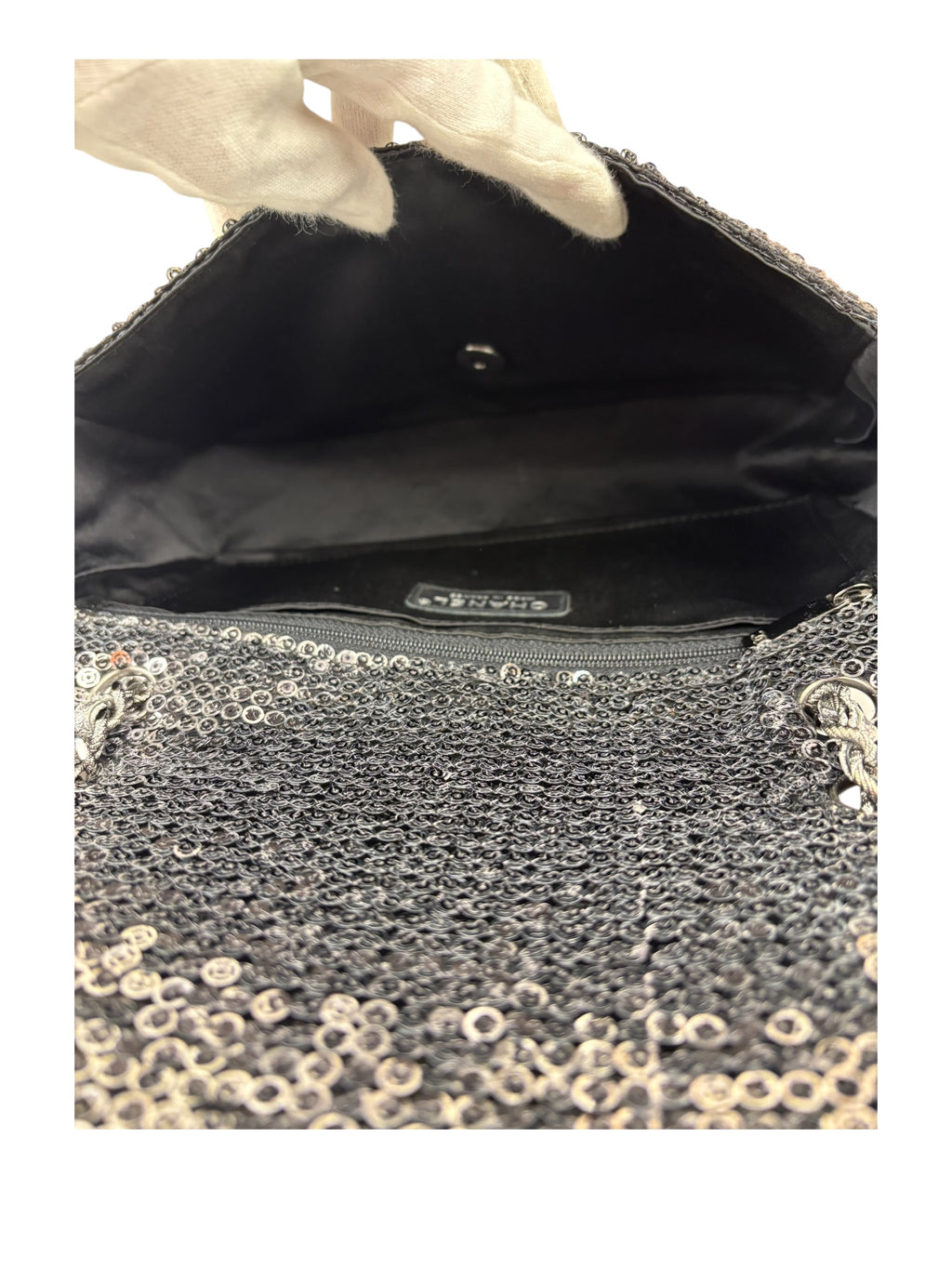 Chanel Silver Sequin East/West Flap Bag 2006