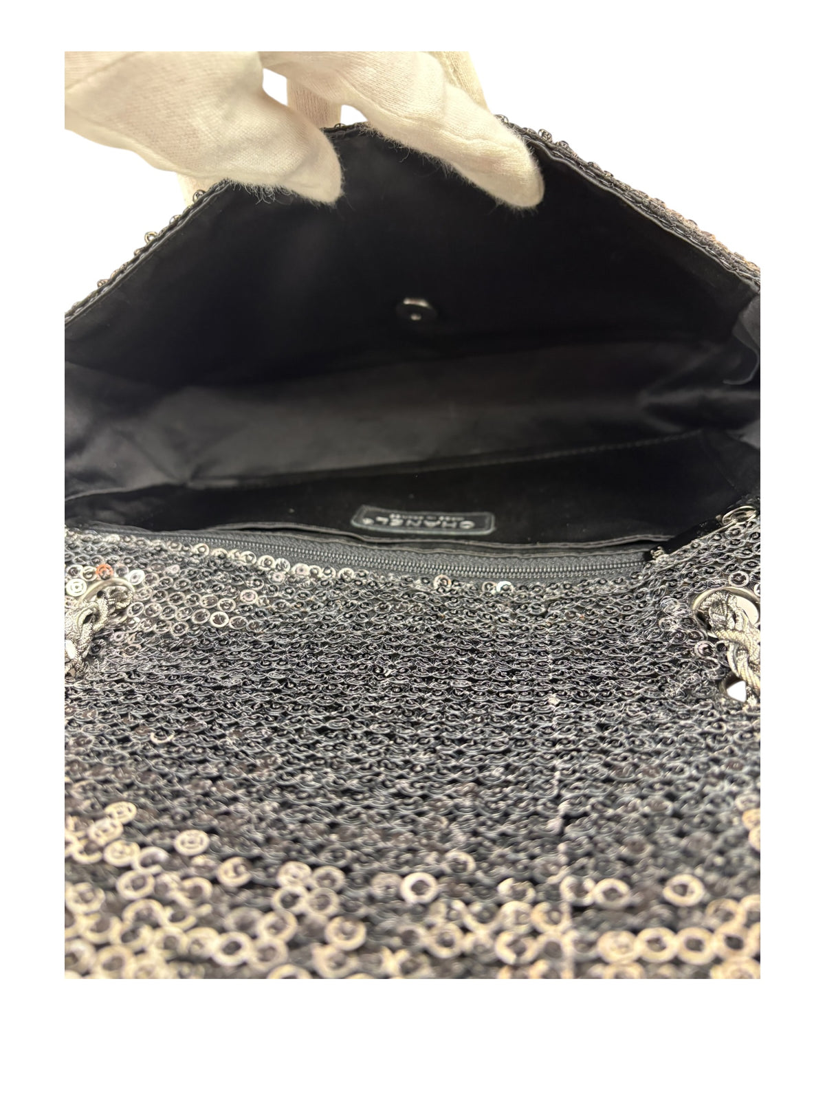 Chanel Silver Sequin East/West Flap Bag 2006