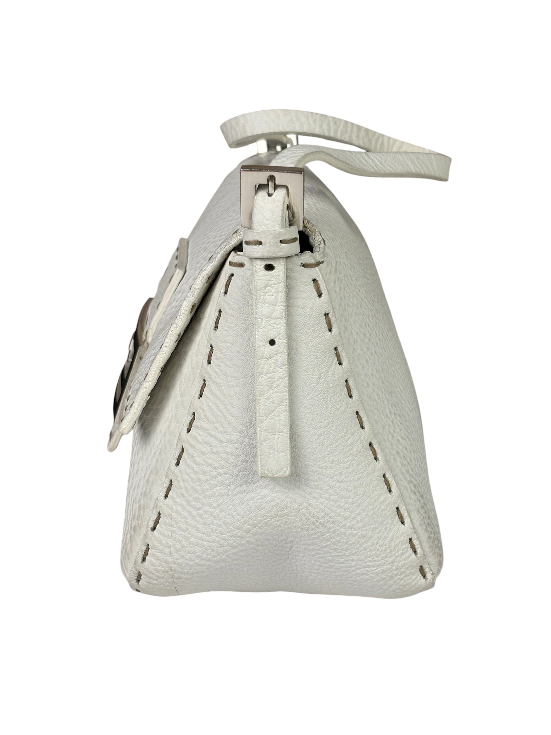 Fendi White Leather Selleria Baguette