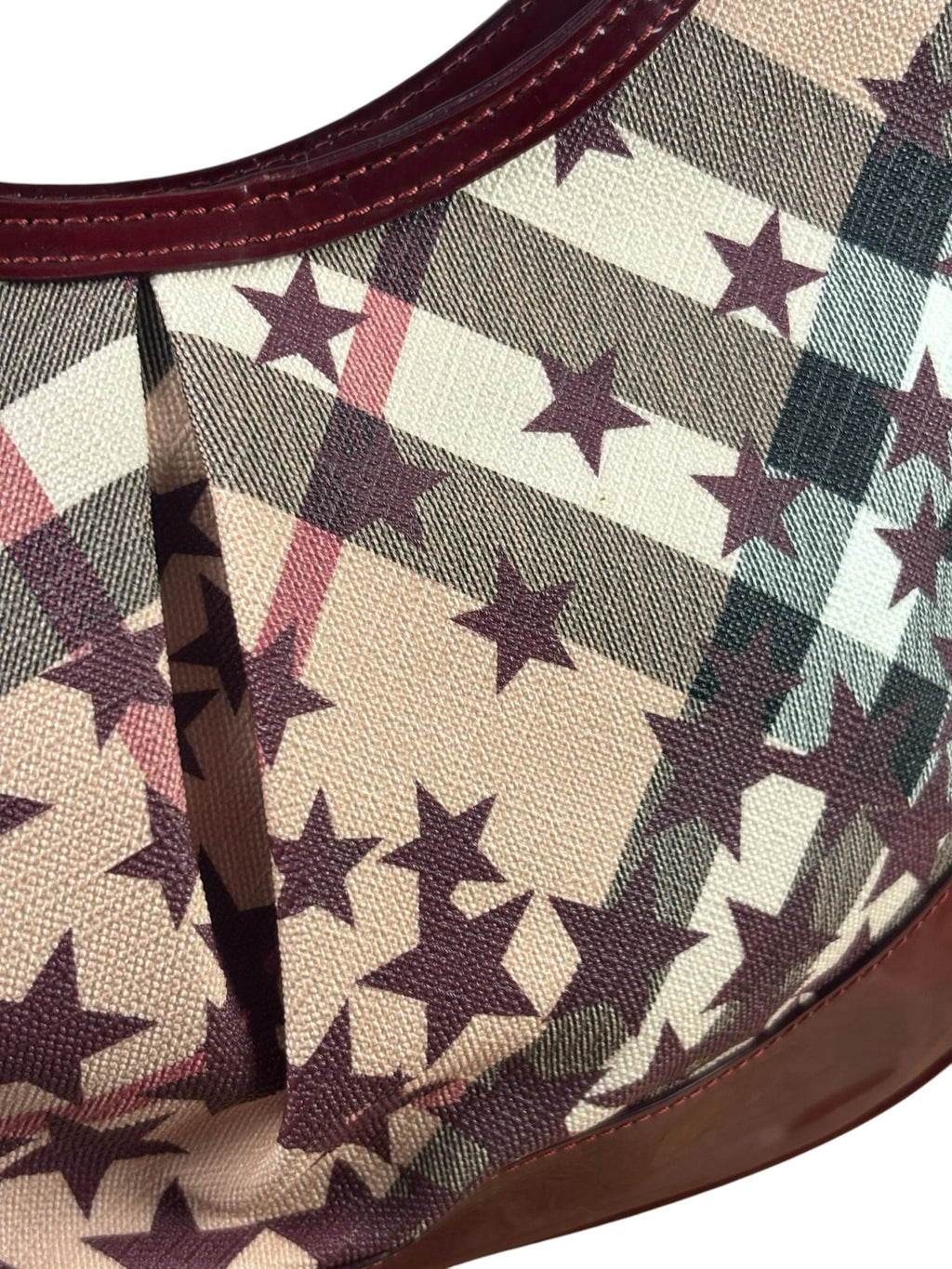 Burberry Berry Red Patent Trim Super Nova Stars Small Hernville Hobo Bag