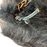 Chanel Dark Green Rabbit Fur/Leather Trim Shoulder Bag 2000