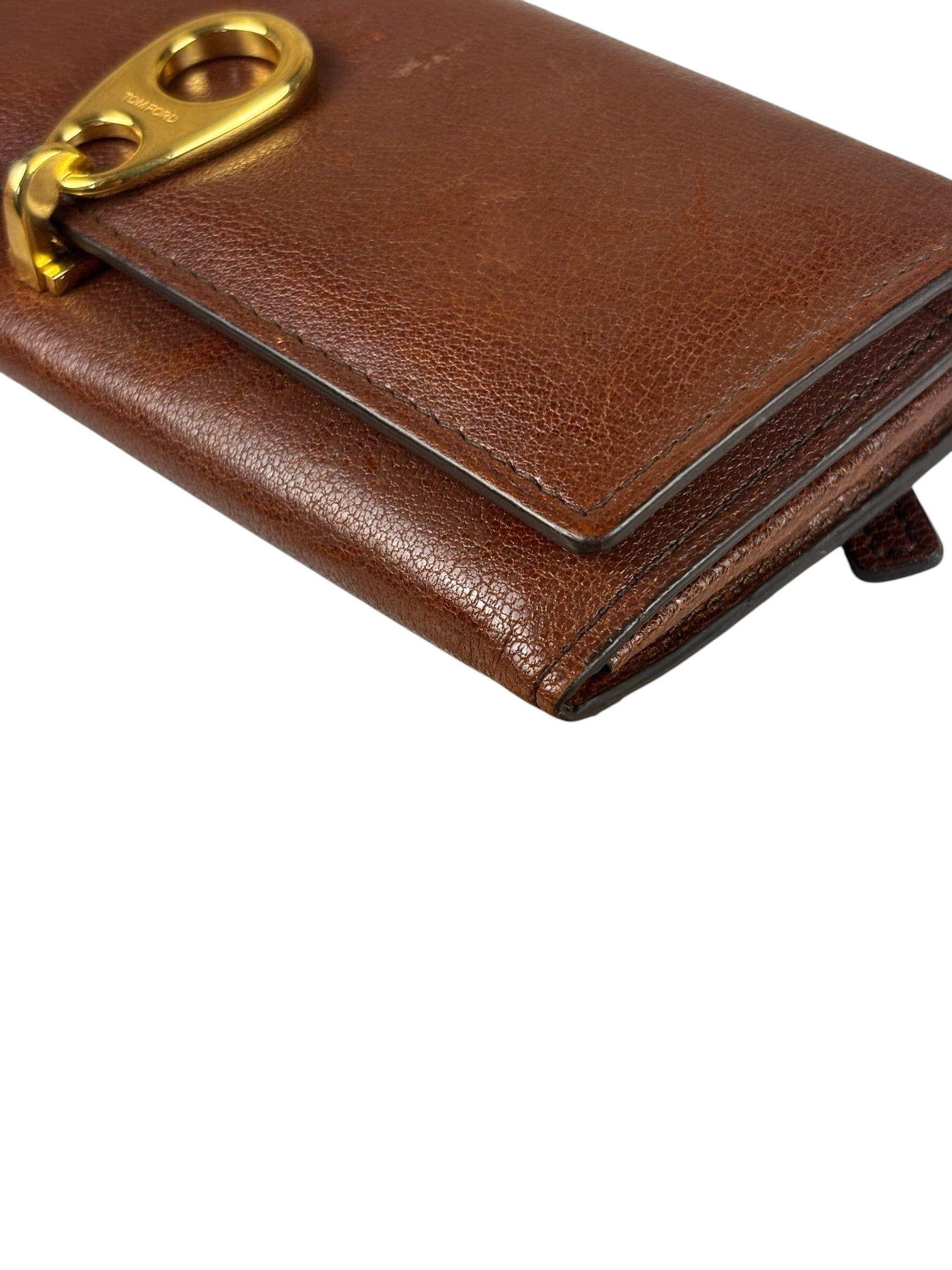 Tom Ford Brown Leather Flap Bi-Fold Wallet
