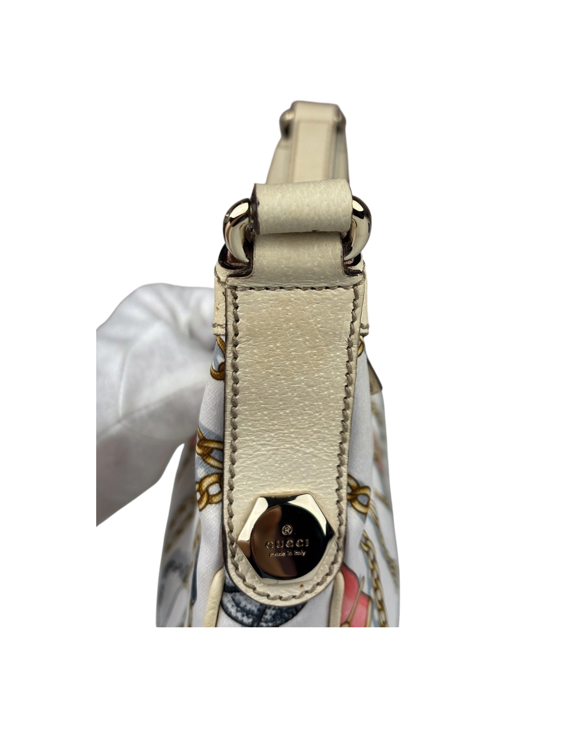 Gucci Vintage Printed Satin Silk Charmy Hobo Bag