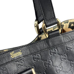 Gucci Black Leather GG Supreme D-Ring Abbey Tote