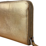 Prada Metallic Gold Saffiano Leather Zip-Around Wallet