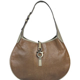 Salvatore Ferragamo Brown Lizard-Embossed Hobo Bag