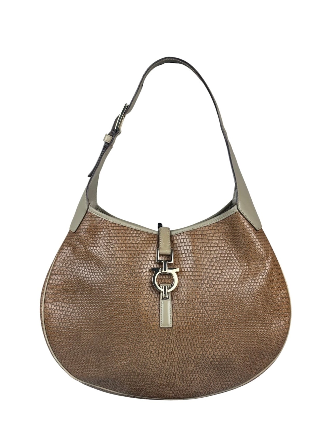 Salvatore Ferragamo Brown Lizard-Embossed Hobo Bag