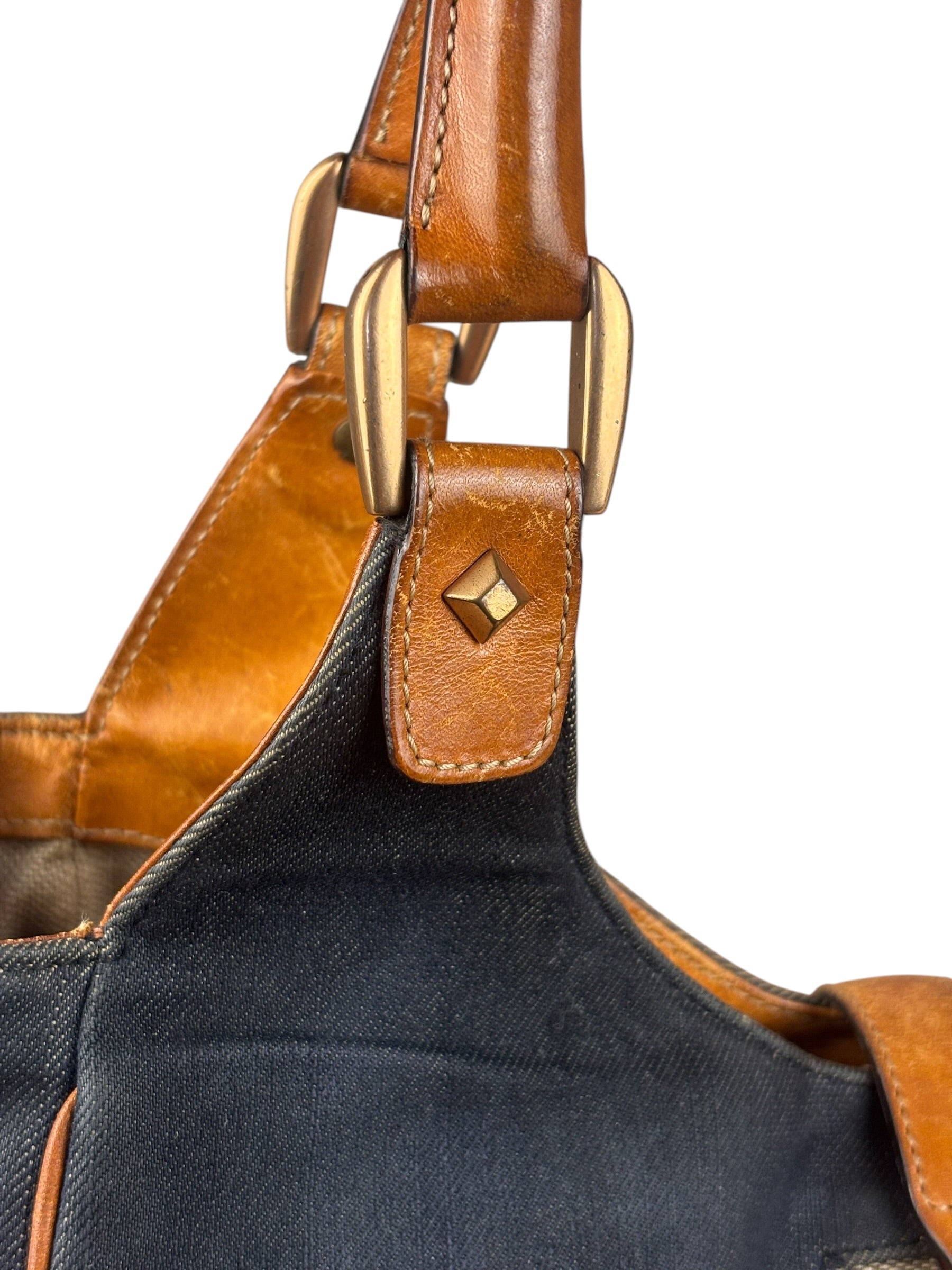 Gucci Vintage Denim Leather Trim Jackie Shoulder Bag