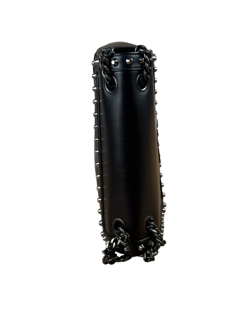 Prada Black Calfskin Studded Glace Flap Bag