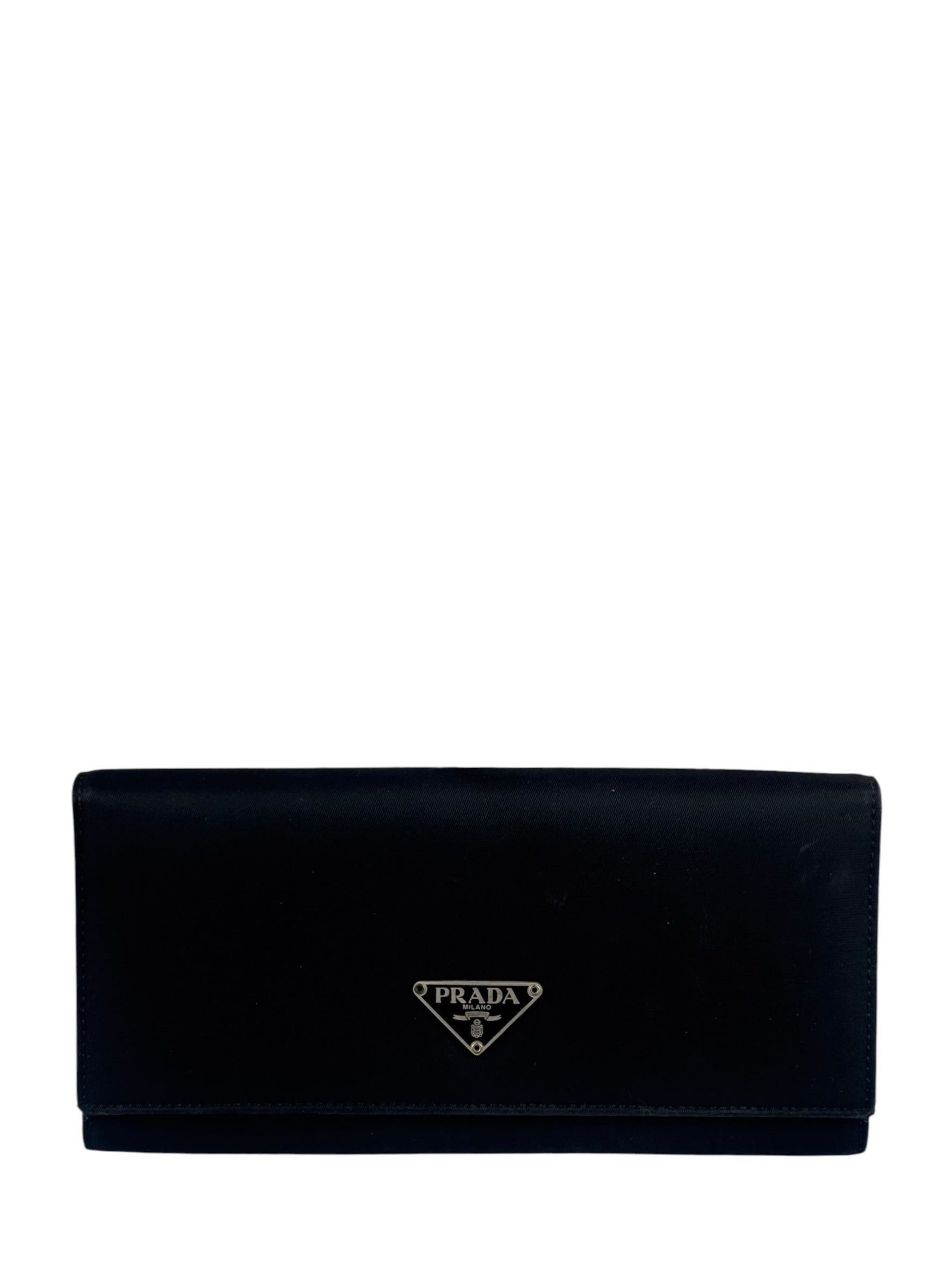 Prada Black Nylon Tessuto Continental Flap Wallet