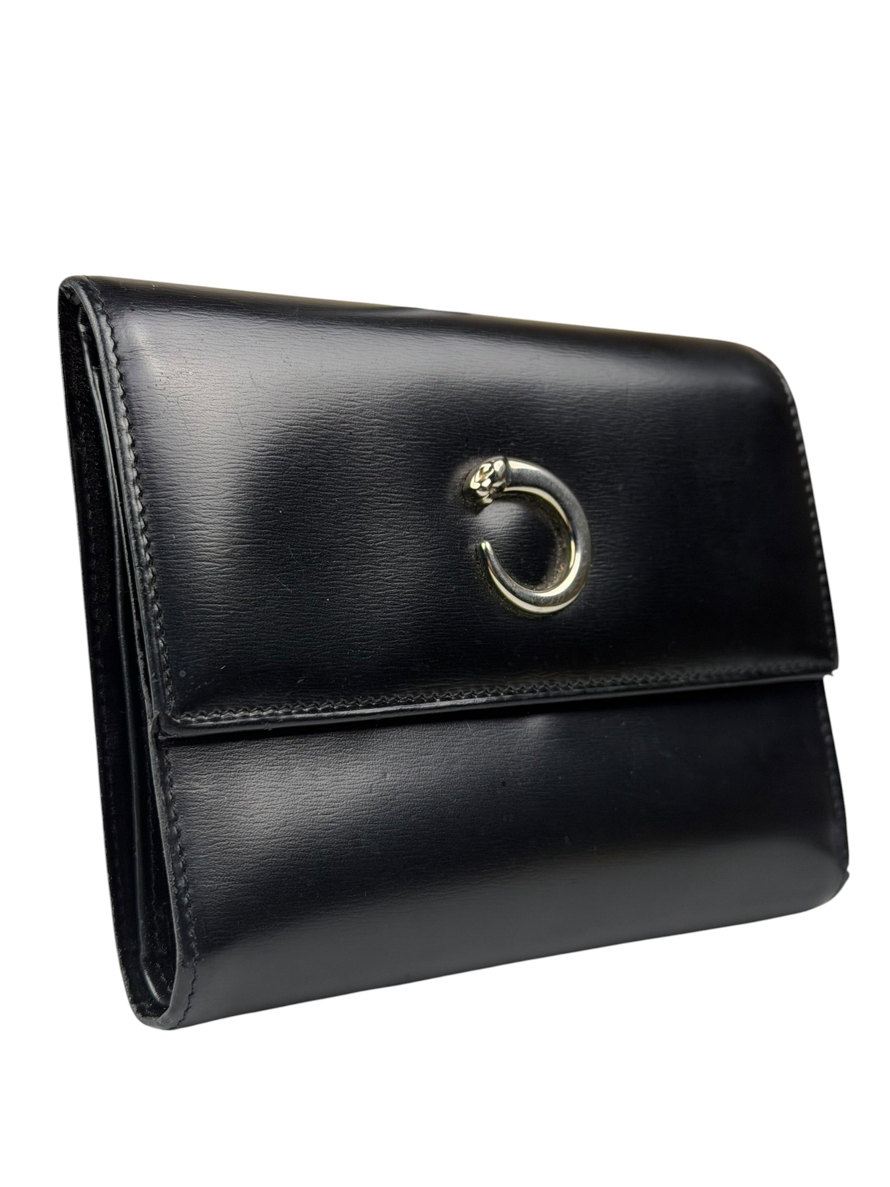 Cartier Black Leather Panther C Tri-Fold Wallet