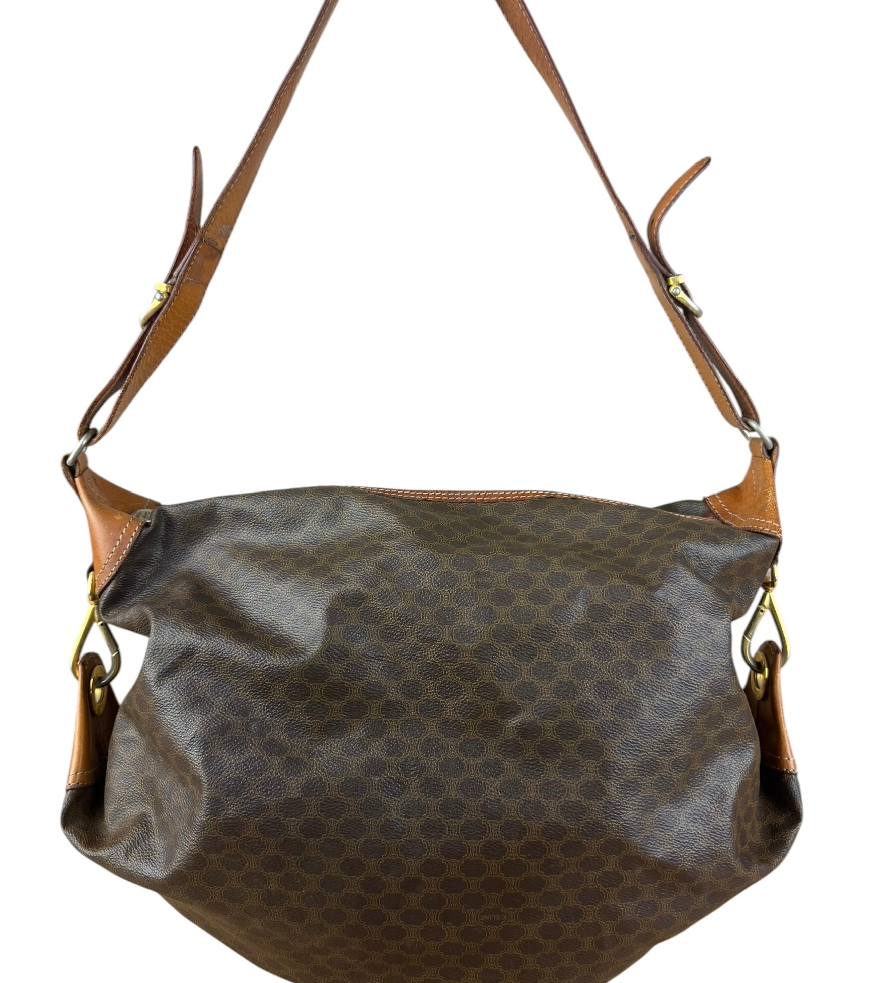 Celine Vintage Macadam Canvas Leather Trim Shoulder Bag