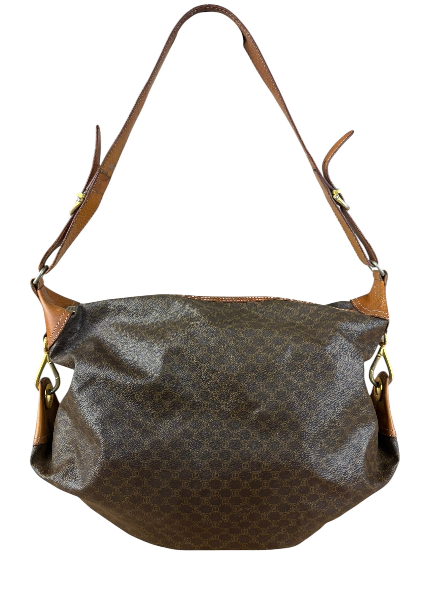 Celine Vintage Macadam Canvas Leather Trim Shoulder Bag