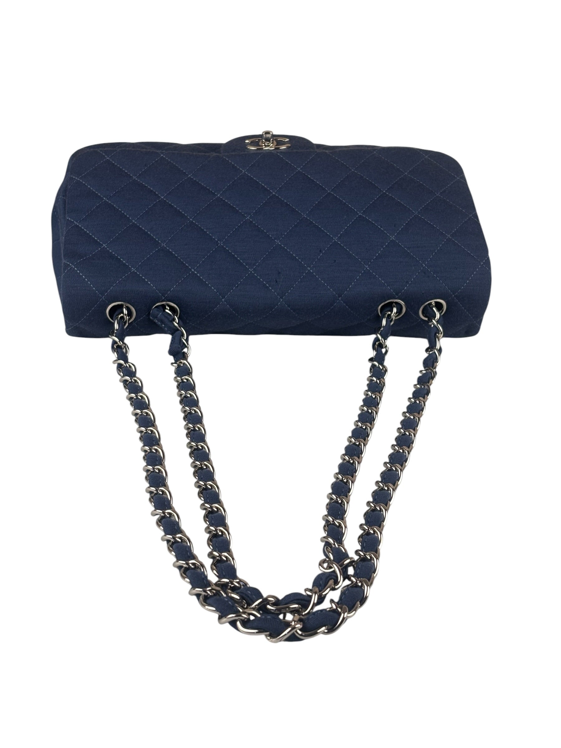 Chanel Blue Jersey Classic Flap Shoulder Bag 2009