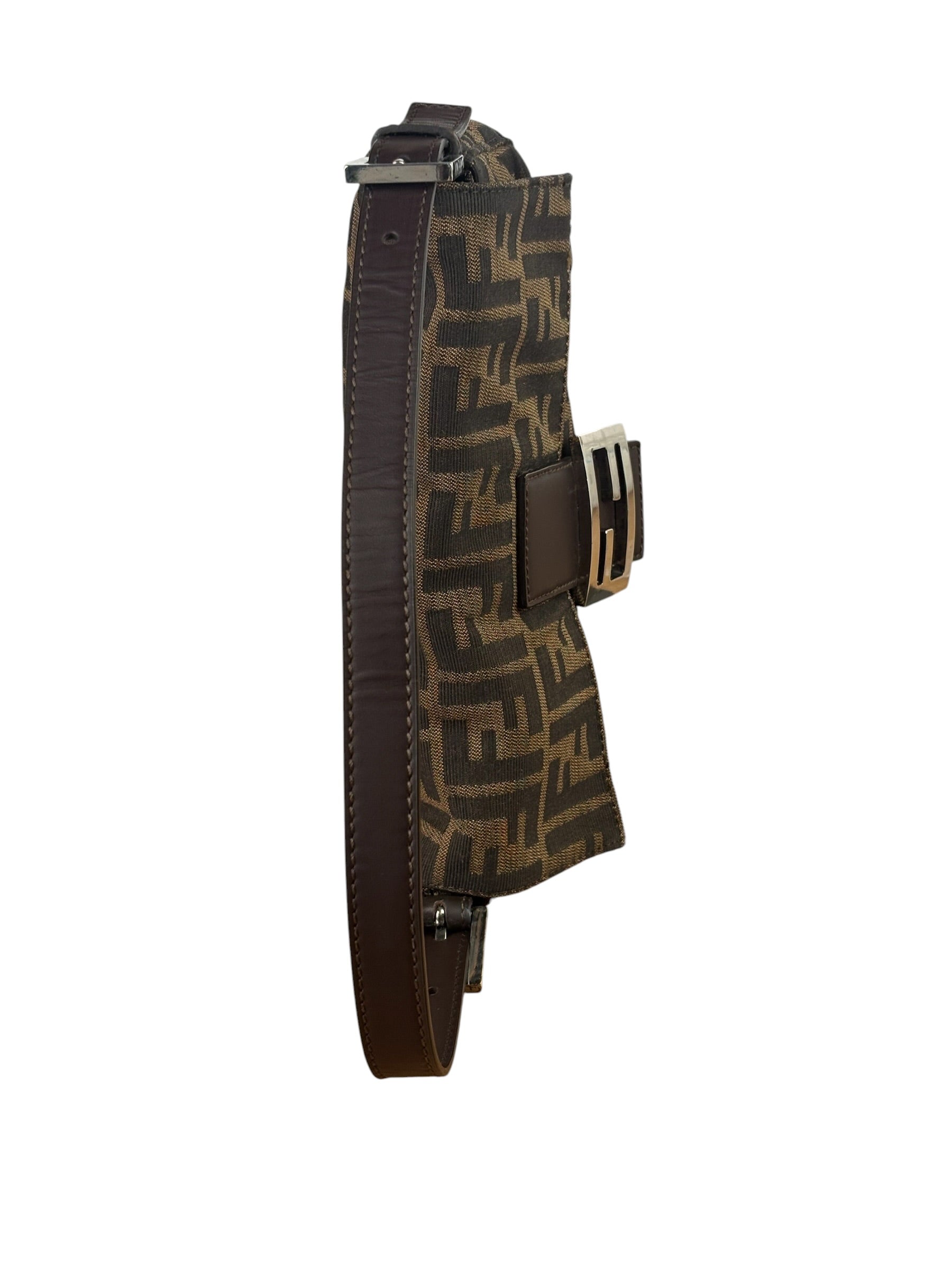 Fendi Brown Leather Trim Baguette