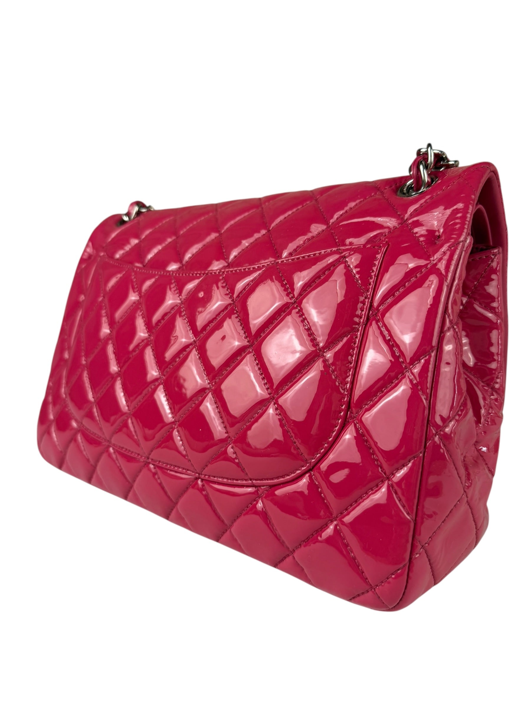 Chanel Hot Pink Large Patent Leather Double Flap Shoulder Bag 2014