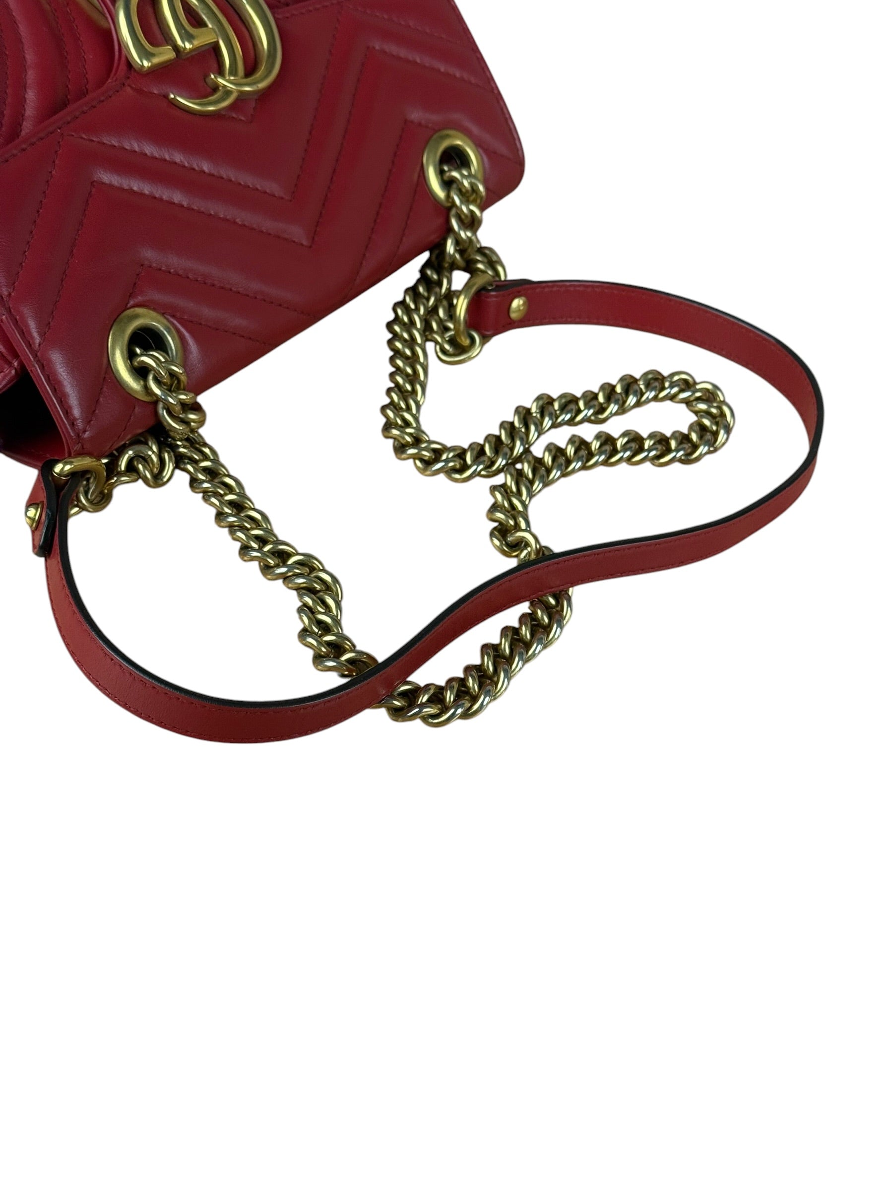 Gucci GG Red Marmont Matelasse Shoulder Bag
