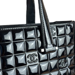 Chanel Vintage Black Patent Leather Chocolate Bar Pyramidal Tote Bag 2002