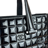 Chanel Vintage Black Patent Leather Chocolate Bar Pyramidal Tote Bag 2002