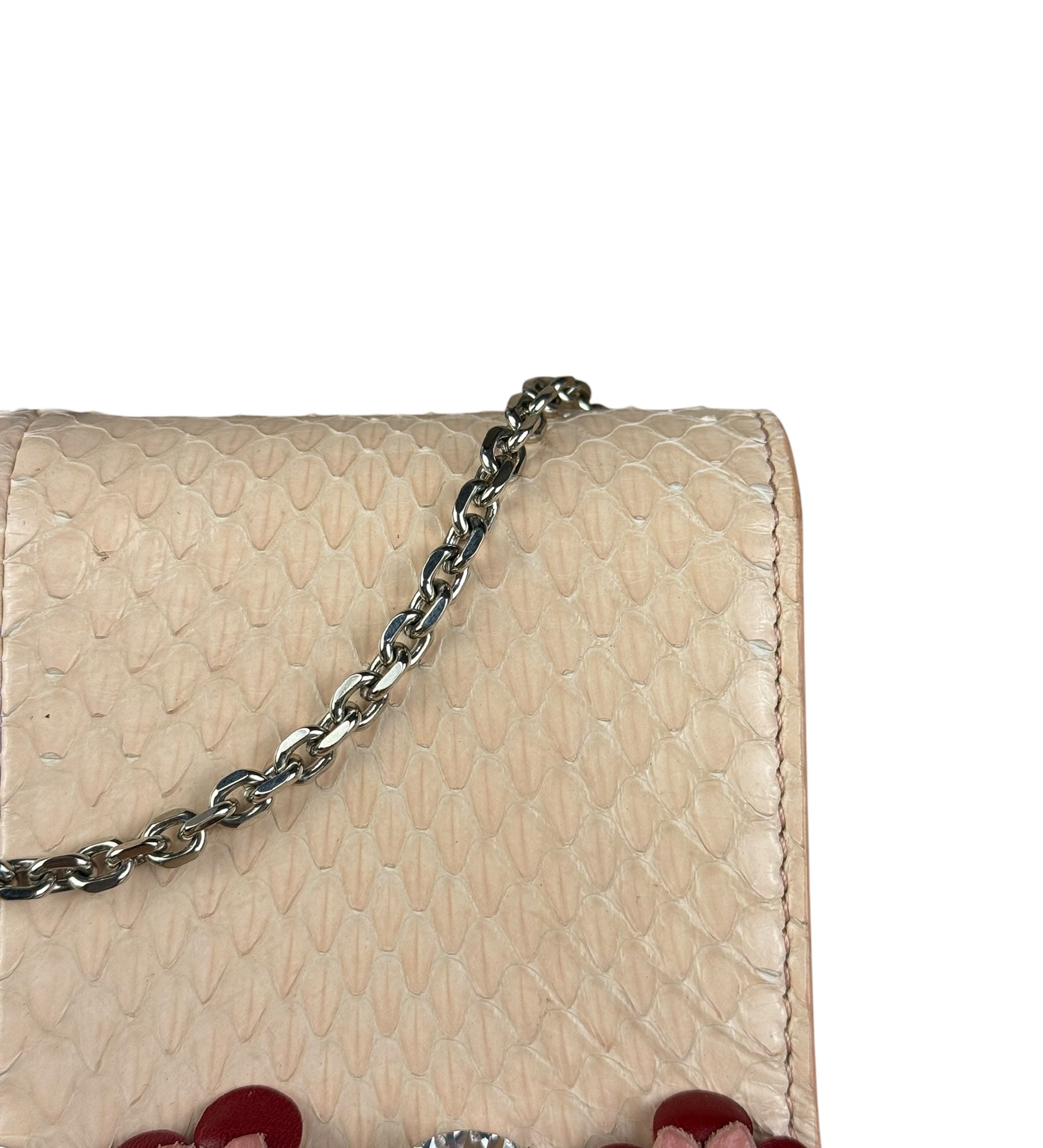 Fendi Pink Python Flower Studded Mini Chain Shoulder Bag